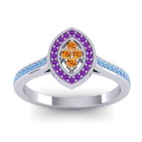 Citrine Fashion Ring In 14k White Gold With Amethyst And Swiss Blue Topaz – Sipa Statement Ring