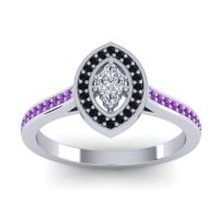 Lab Diamond Fashion Ring In 14k White Gold With Black Onyx And Amethyst – Sipa Statement Ring