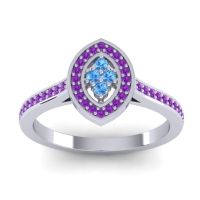 Swiss Blue Topaz Fashion Ring In 14k White Gold With Amethyst – Sipa Statement Ring