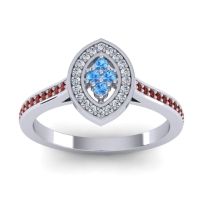 Swiss Blue Topaz Fashion Ring In 14k White Gold With Lab Diamond And Garnet – Sipa Statement Ring