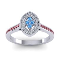 Swiss Blue Topaz Fashion Ring In 14k White Gold With Lab Diamond And Ruby – Sipa Statement Ring