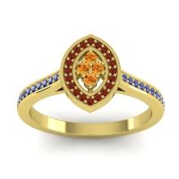 Citrine Fashion Ring In 14k Yellow Gold With Garnet And Blue Sapphire – Sipa Statement Ring