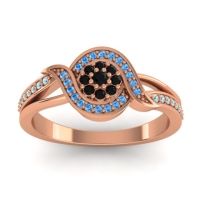 Black Onyx Fashion Ring In 14K Rose Gold With Swiss Blue Topaz And Aquamarine – Nidadha Statement Ring