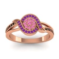 Pink Tourmaline Fashion Ring In 14K Rose Gold With Amethyst And Black Onyx – Nidadha Statement Ring