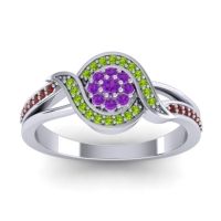 Amethyst Fashion Ring In 14k White Gold With Peridot And Garnet – Nidadha Statement Ring
