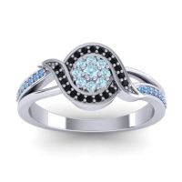 Aquamarine Fashion Ring In 14k White Gold With Black Onyx And Swiss Blue Topaz – Nidadha Statement Ring