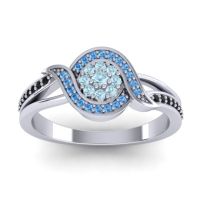 Aquamarine Fashion Ring In 14k White Gold With Swiss Blue Topaz And Black Onyx – Nidadha Statement Ring