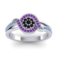 Black Onyx Fashion Ring In 14k White Gold With Amethyst And Swiss Blue Topaz – Nidadha Statement Ring