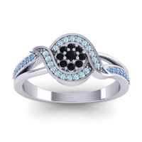 Black Onyx Fashion Ring In 14k White Gold With Aquamarine And Swiss Blue Topaz – Nidadha Statement Ring