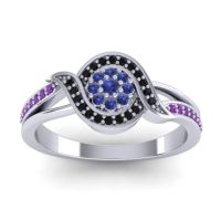 Blue Sapphire Fashion Ring In 14k White Gold With Black Onyx And Amethyst – Nidadha Statement Ring
