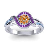 Citrine Fashion Ring In 14k White Gold With Amethyst And Swiss Blue Topaz – Nidadha Statement Ring