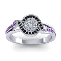 Lab Diamond Fashion Ring In 14k White Gold With Black Onyx And Amethyst – Nidadha Statement Ring