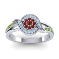 Garnet Fashion Ring In 14k White Gold With Aquamarine And Peridot – Nidadha Statement Ring