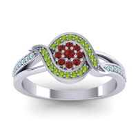 Garnet Fashion Ring In 14k White Gold With Peridot And Aquamarine – Nidadha Statement Ring