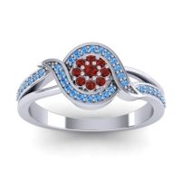 Garnet Fashion Ring In 14k White Gold With Swiss Blue Topaz – Nidadha Statement Ring