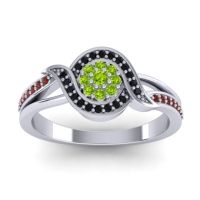 Peridot Fashion Ring In 14k White Gold With Black Onyx And Garnet – Nidadha Statement Ring