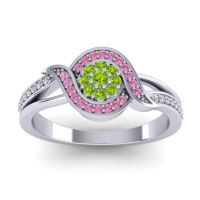 Peridot Fashion Ring In 14k White Gold With Pink Tourmaline And Lab Diamond – Nidadha Statement Ring