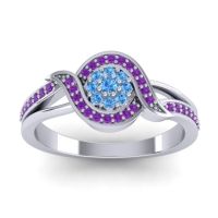 Swiss Blue Topaz Fashion Ring In 14k White Gold With Amethyst – Nidadha Statement Ring