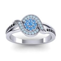 Swiss Blue Topaz Fashion Ring In 14k White Gold With Aquamarine And Black Onyx – Nidadha Statement Ring