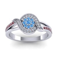 Swiss Blue Topaz Fashion Ring In 14k White Gold With Lab Diamond And Ruby – Nidadha Statement Ring