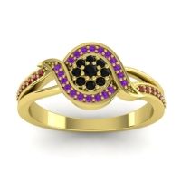 Black Onyx Fashion Ring In 14k Yellow Gold With Amethyst And Ruby – Nidadha Statement Ring