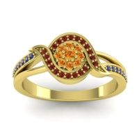Citrine Fashion Ring In 14k Yellow Gold With Garnet And Blue Sapphire – Nidadha Statement Ring