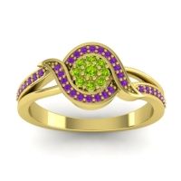 Peridot Fashion Ring In 14k Yellow Gold With Amethyst – Nidadha Statement Ring