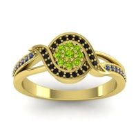 Peridot Fashion Ring In 14k Yellow Gold With Black Onyx And Blue Sapphire – Nidadha Statement Ring