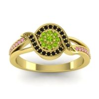 Peridot Fashion Ring In 14k Yellow Gold With Black Onyx And Pink Tourmaline – Nidadha Statement Ring