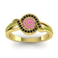 Pink Tourmaline Fashion Ring In 14k Yellow Gold With Black Onyx And Peridot – Nidadha Statement Ring