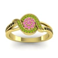Pink Tourmaline Fashion Ring In 14k Yellow Gold With Peridot And Black Onyx – Nidadha Statement Ring