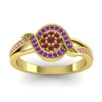 Ruby Fashion Ring In 14k Yellow Gold With Amethyst And Pink Tourmaline – Nidadha Statement Ring