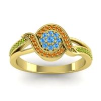Swiss Blue Topaz Fashion Ring In 14k Yellow Gold With Citrine And Peridot – Nidadha Statement Ring