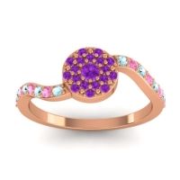 Amethyst Fashion Ring In 18K Rose Gold With Pink Tourmaline And Aquamarine – Jurni Dainty Ring
