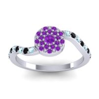 Amethyst Fashion Ring In 14k White Gold With Black Onyx And Aquamarine – Jurni Dainty Ring