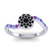 Black Onyx Fashion Ring In 14k White Gold With Swiss Blue Topaz And Amethyst – Jurni Dainty Ring
