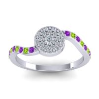Diamond Fashion Ring In 14k White Gold With Peridot And Amethyst – Jurni Dainty Ring
