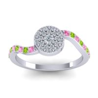 Diamond Fashion Ring In 14k White Gold With Peridot And Pink Tourmaline – Jurni Dainty Ring