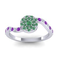 Emerald Fashion Ring In 14k White Gold With Lab Diamond And Amethyst – Jurni Dainty Ring