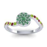Emerald Fashion Ring In 14k White Gold With Ruby And Peridot – Jurni Dainty Ring