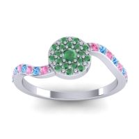 Emerald Fashion Ring In 14k White Gold With Swiss Blue Topaz And Pink Tourmaline – Jurni Dainty Ring