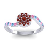 Garnet Fashion Ring In 14k White Gold With Swiss Blue Topaz And Pink Tourmaline – Jurni Dainty Ring