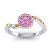 Pink Tourmaline Fashion Ring In 18k White Gold With Aquamarine And Citrine – Jurni Dainty Ring