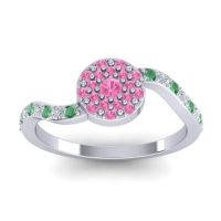 Pink Tourmaline Fashion Ring In 14k White Gold With Lab Diamond And Emerald – Jurni Dainty Ring