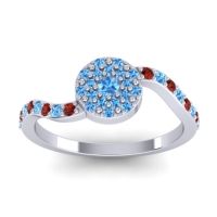 Swiss Blue Topaz Fashion Ring In 14k White Gold With Garnet – Jurni Dainty Ring