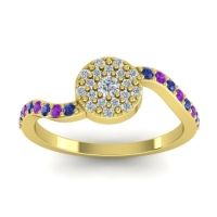 Diamond Fashion Ring In 18k Yellow Gold With Amethyst And Blue Sapphire – Jurni Dainty Ring