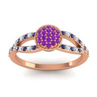 Amethyst Fashion Ring In 14K Rose Gold With Blue Sapphire And Aquamarine – Mudrita Statement Ring
