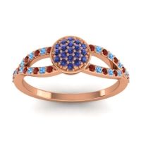 Blue Sapphire Fashion Ring In 18K Rose Gold With Garnet And Swiss Blue Topaz – Mudrita Statement Ring