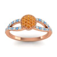 Citrine Fashion Ring In 14K Rose Gold With Aquamarine And Swiss Blue Topaz – Mudrita Statement Ring