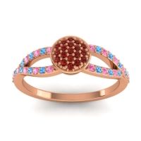 Garnet Fashion Ring In 14K Rose Gold With Pink Tourmaline And Swiss Blue Topaz – Mudrita Statement Ring